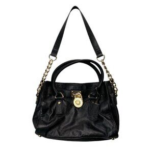 Michael Kors Black Leather Shoulder Tote Bag Women’s Chain-Link Handle‎ Purse